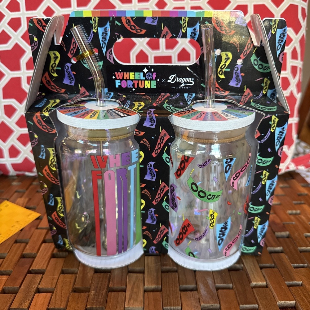 Wheel Of Fortune x Dragon Glassware 16oz Drinking Glasses No Straws NEW
